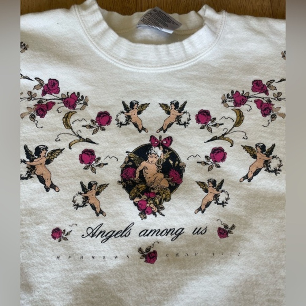 90’s vintage angels among us solid light sweatshirt